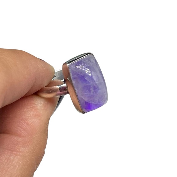 Purple Flash Rainbow Moonstone Ring Size 8 Solid 925 Sterling Silver Boho Stone - Picture 6 of 10